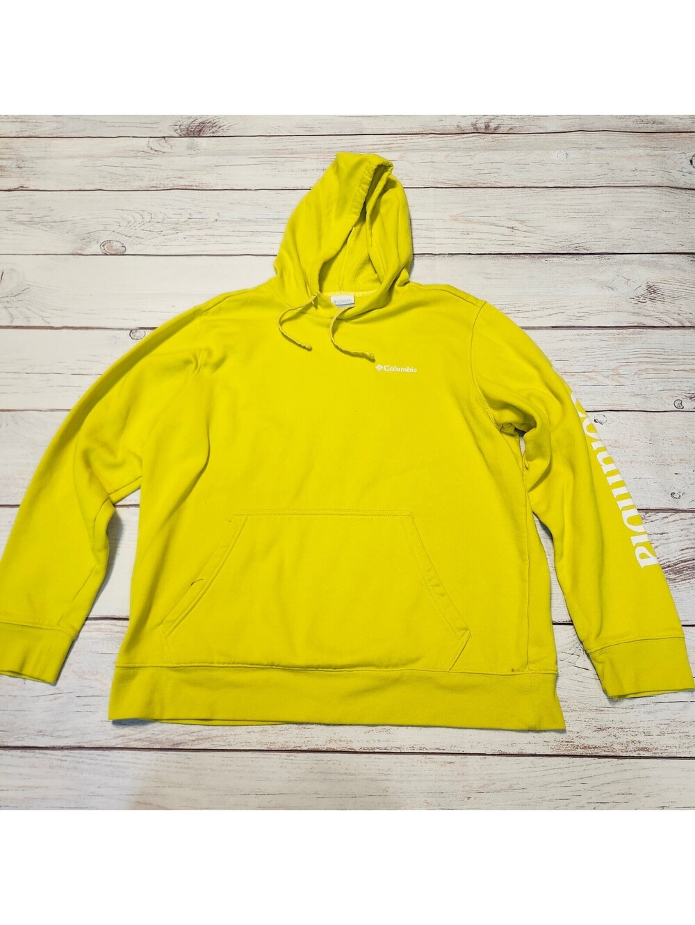 Columbia Yellow Hooded Sweatshirt Pullover Hoodie Size Large